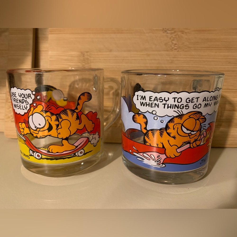 Vintage McDonald's Garfield Glass Coffee Cup Mugs Jim Davis Set Of 2